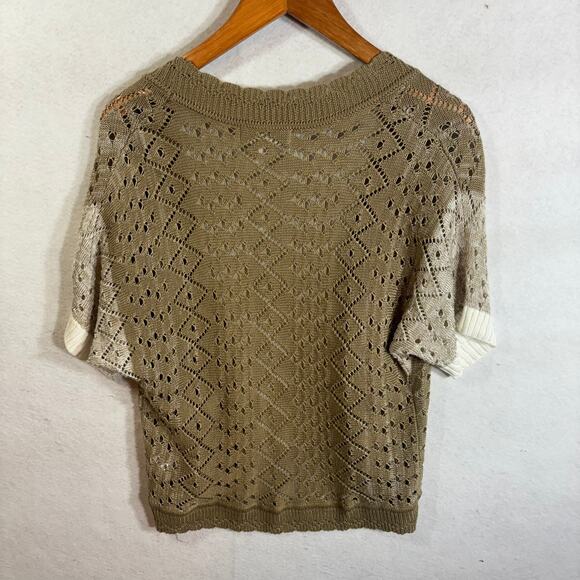 Carolyn Taylor Women's size M Cardigan Sweater Colorblock Beige Tan Open Front - Picture 3 of 6